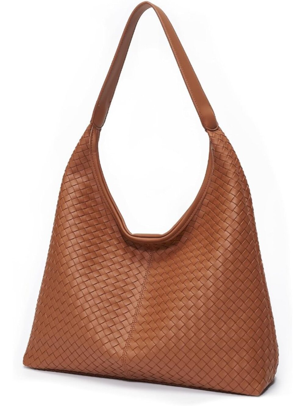 Large Slouchy Vegan Leather Hobo Tote Bag - Woven Textured Purse for Women